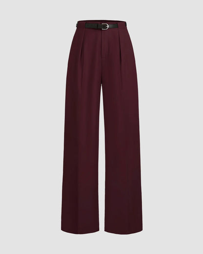 Pleated Pants With Belt- Maroon