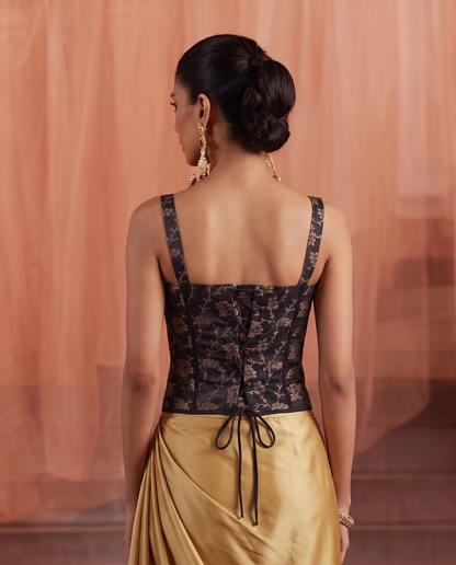 Black Gold Opulence Brocade Corset Top