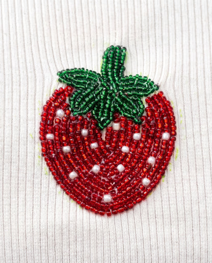 Strawberry beaded Ribbed Tank- white