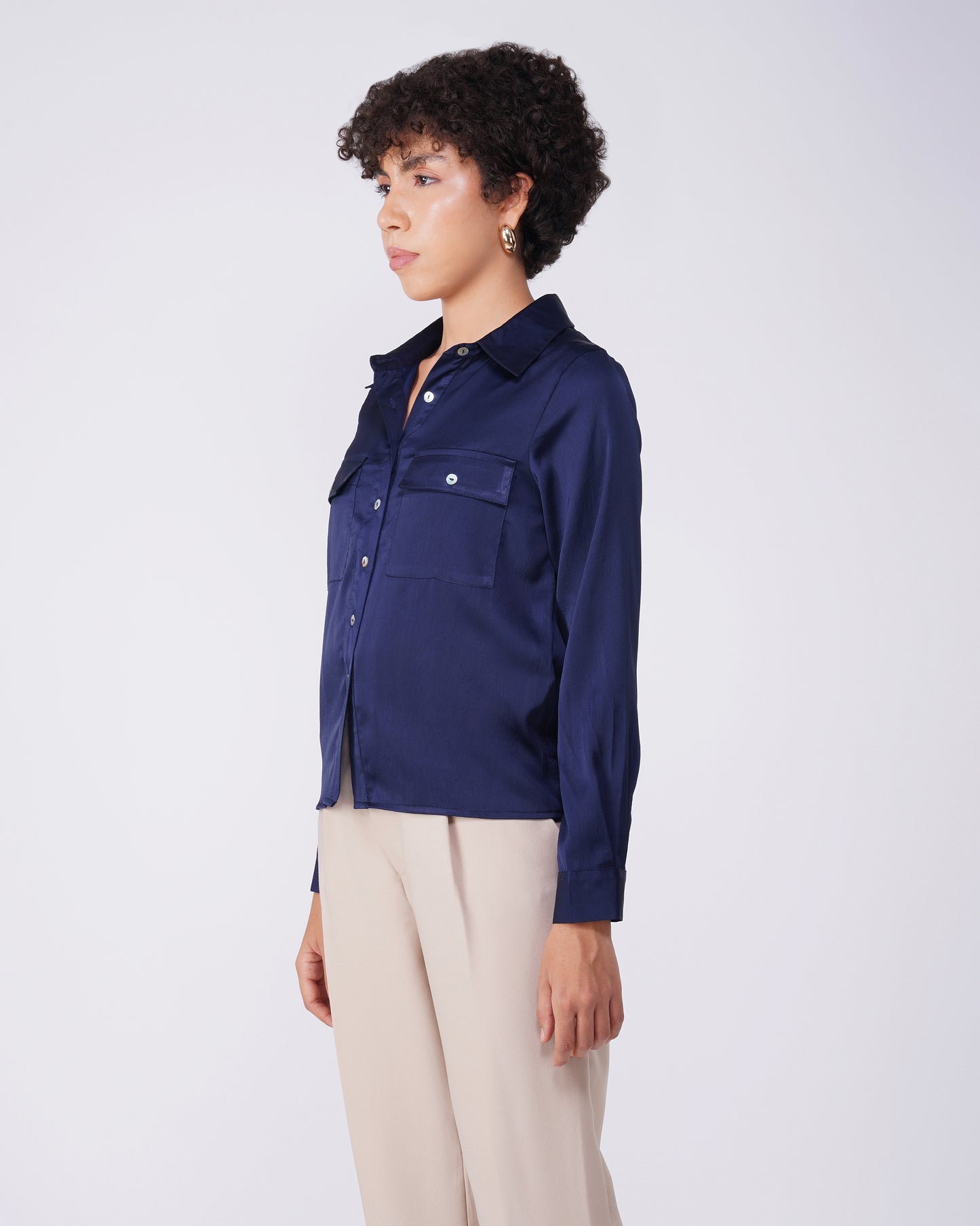 utility-pocket-shirt-navy-blue,UTILITY POCKET SHIRT,topwear,shirts,casual,streetwear,woven,satin,navy blue,solid,flap pocket, utility pocket,relaxed fit,regular,shirt collar,long sleeves,