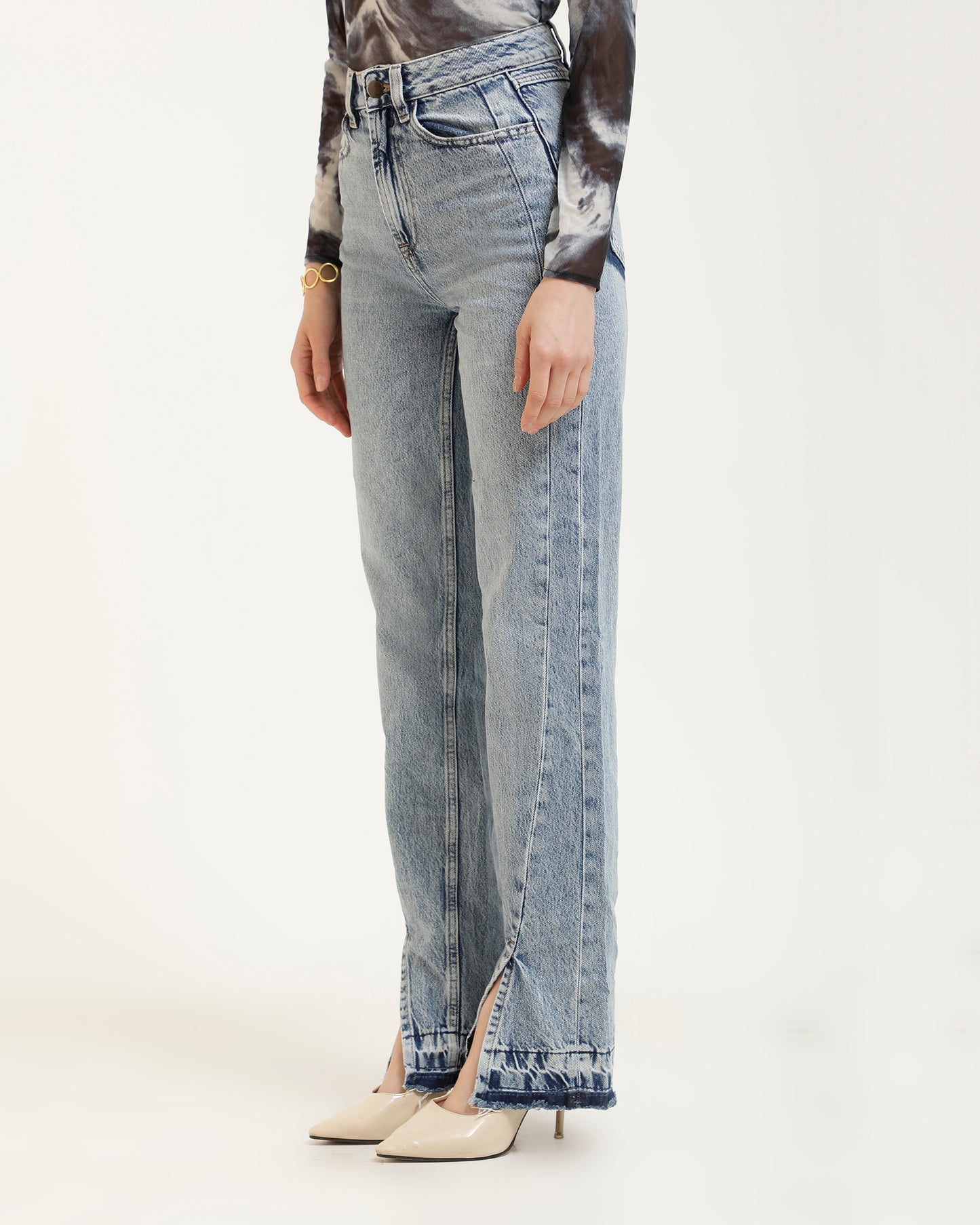 FRONT SLIT HEM JEANS,blue, bottomwear, dark blue, denim, full length, jeans, navy blue, slit, straight fit, washed effect, washed jeans,straight-fit-slit-hem-jeans,Length - Full length Waist - High-rise waist Fit - Straight fit Color - BlueNo. of Pockets - 4Material - DenimLength - 44"Closure - Zip &amp; button Detail - Front slit with washed effect