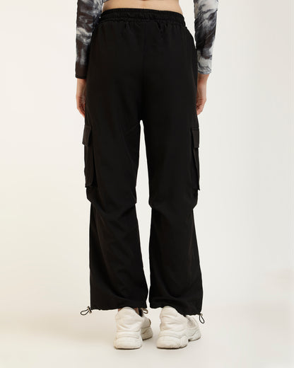 PARACHUTE CARGO TROUSERS,adjustable strap, adjustable waist, baggy, black, bottomwear, cargos, drawstring, full length, high rise, high waist, pants, parachutes, trousers, wide leg,parachute-cargo-trousers-black,Length - Full Length Waist - High Waist Fit - Wide Leg Fit Color - Black No. of Pockets - 4Closure - Drawstrings &amp; Elastic BandSize - Waist(26 - 34 inch)