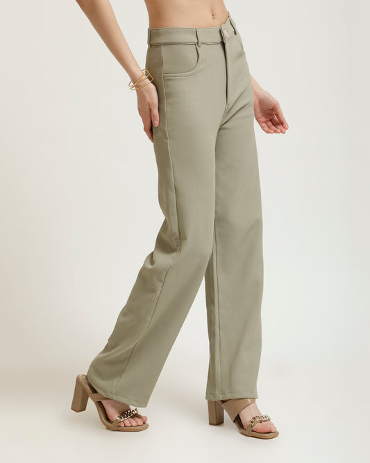 RIBBED TROUSERS,bottomwear, formal, full length, high waist, pastel green, ribbed, straight fit, trousers,ribbed-trousers-pastelgreen,Length - Full Length (41 Inches) Waist - High Waist Fit- Straight Fit Color - Pastel GreenNo. of Pockets - 4 Closure - Zip &amp; Buttons