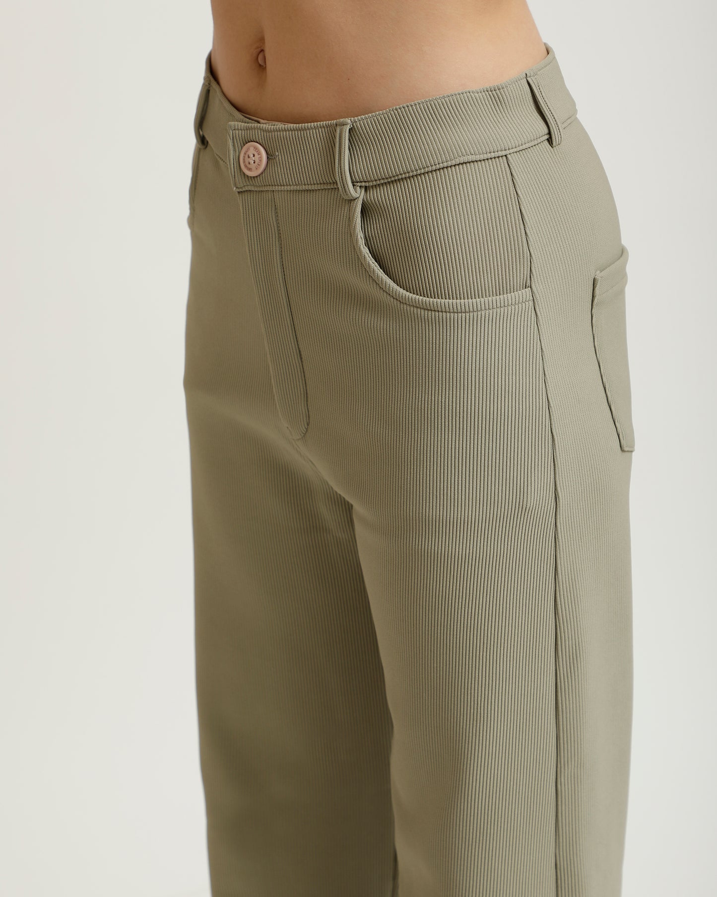 RIBBED TROUSERS,bottomwear, formal, full length, high waist, pastel green, ribbed, straight fit, trousers,ribbed-trousers-pastelgreen,Length - Full Length (41 Inches) Waist - High Waist Fit- Straight Fit Color - Pastel GreenNo. of Pockets - 4 Closure - Zip &amp; Buttons