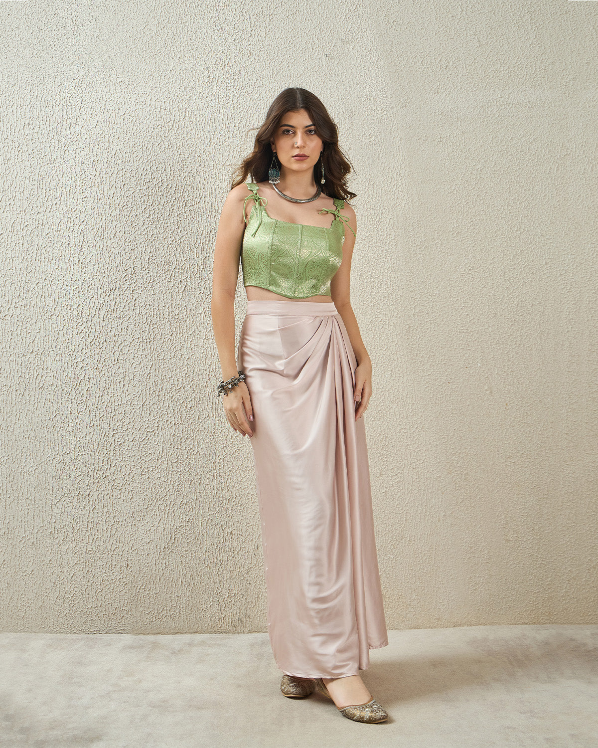 topwear,tops,ethnic, indo-western,ethnic wear, festive wear, indian wear, summer,woven,embroidered,brocade,mint green,floral pattern,textured,zipper,skinny fit,corset,crop,curved hem,square neck,shoulder strap,no sleeves,sleeveless, 25070040GG, OY3008 mint green