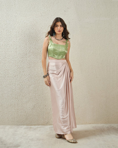 topwear,tops,ethnic, indo-western,ethnic wear, festive wear, indian wear, summer,woven,embroidered,brocade,mint green,floral pattern,textured,zipper,skinny fit,corset,crop,curved hem,square neck,shoulder strap,no sleeves,sleeveless, 25070040GG, OY3008 mint green
