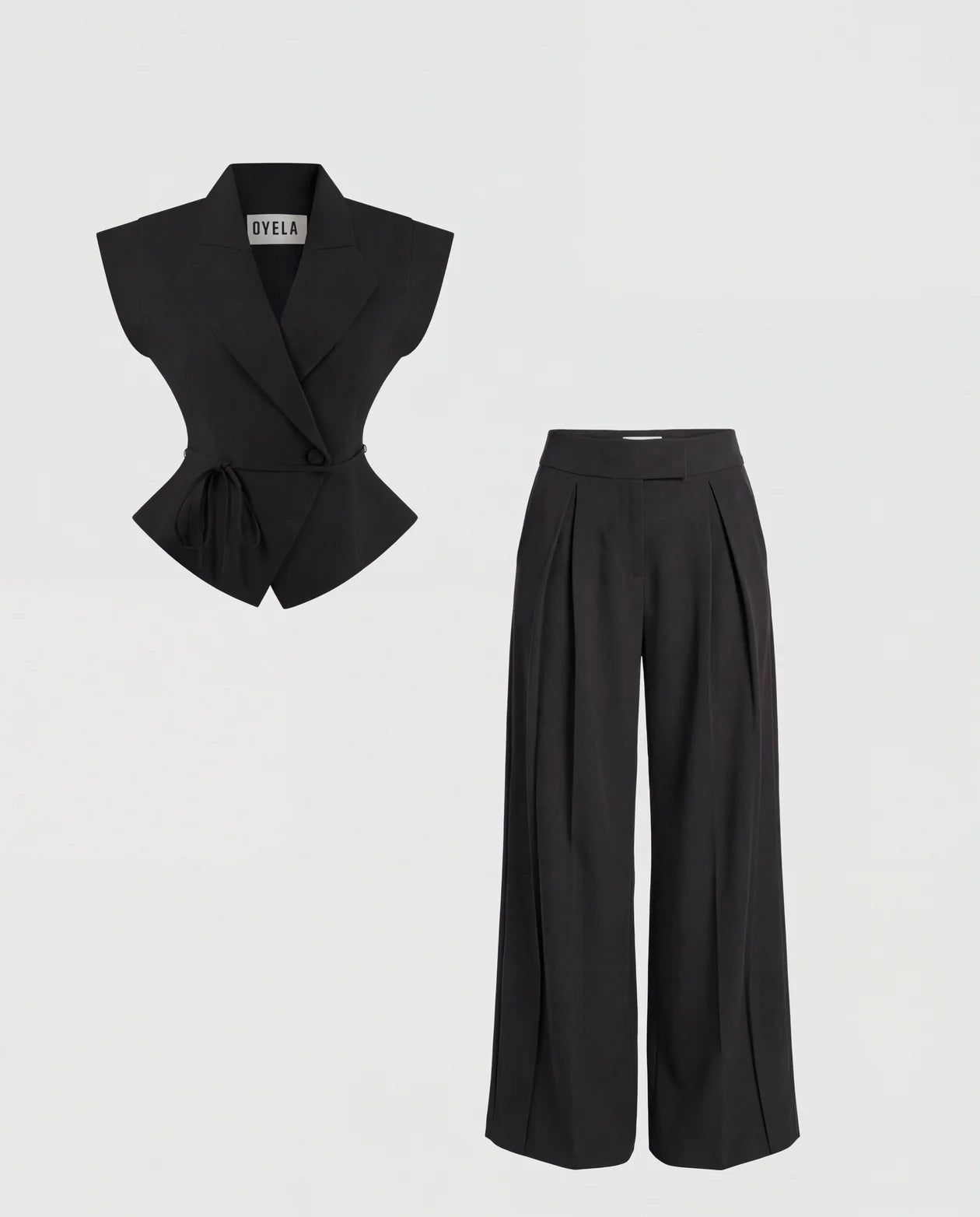 Black Tailored Peplum Vest and Wide Leg Pant Set