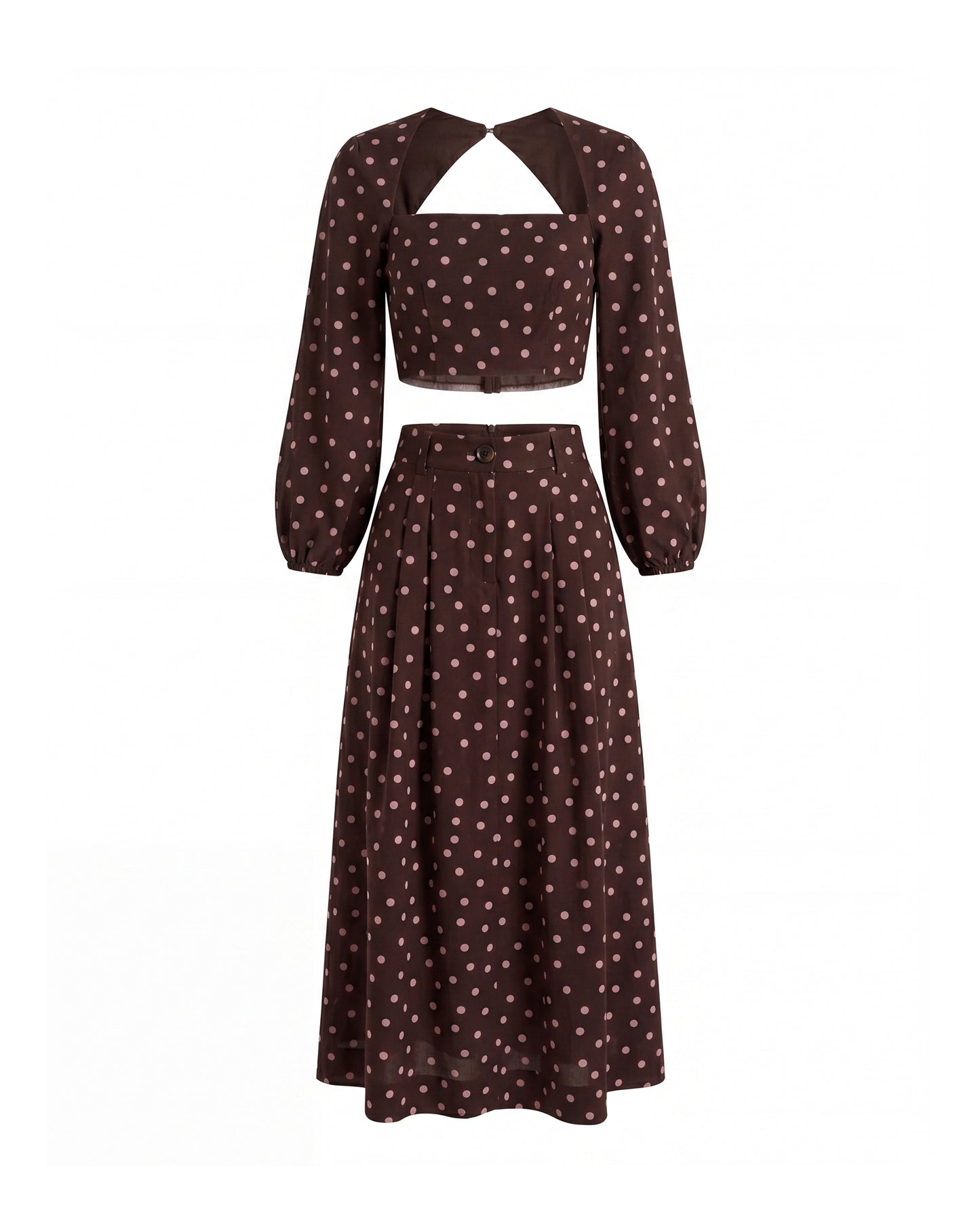 Mocha Brown Polka Co-Ord Set with Billowy Silhoutte