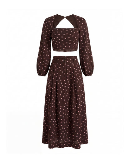Mocha Brown Polka Co-Ord Set with Billowy Silhoutte