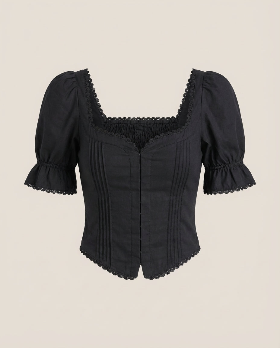 Black Lace Up Pintuck Detail Top – Oyela
