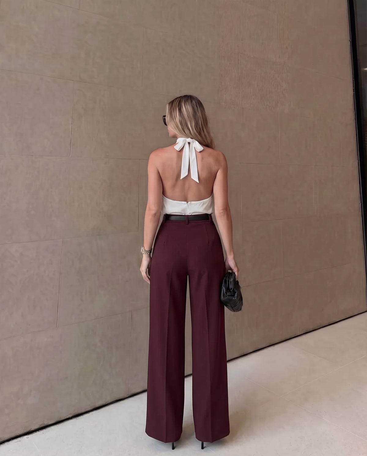 Pleated Pants With Belt- Maroon