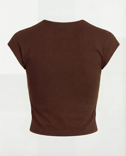 Brown Ribbed Fitted Top