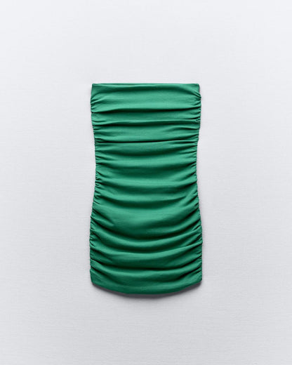 ruched-tube-dress-green,RUCHED TUBE DRESS,Color: Green
Fabric: Ribbed 
Type: Tube
Fit: Skinny Fit
Length: Mini
Neck: Off-Shoulder
Print: Solid 
Detail: Ruched  ,dresses,dresses,party,streetwear,knitted, stretchable,ribbed,green,solid,ruched,skinny fit,tube,mini,off shoulder neck,sleeveless,Manufacturing batch1_June19