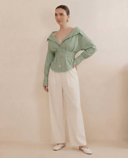 Sage Green Shirt With Cinched Waist