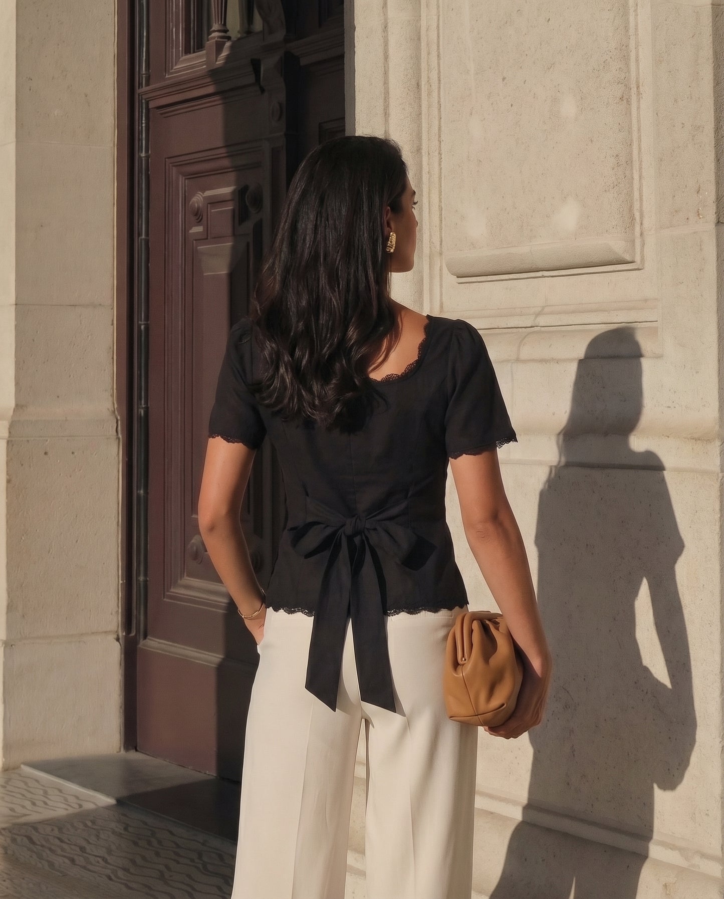 topwear,tops,casual, vacation, outdoor events,minimal, summer,woven,cotton,black,solid,lace,slim fit,fitted,waist length,scalloped hem,square neck,puff sleeves,short sleeves,OY1908, 25060008GG