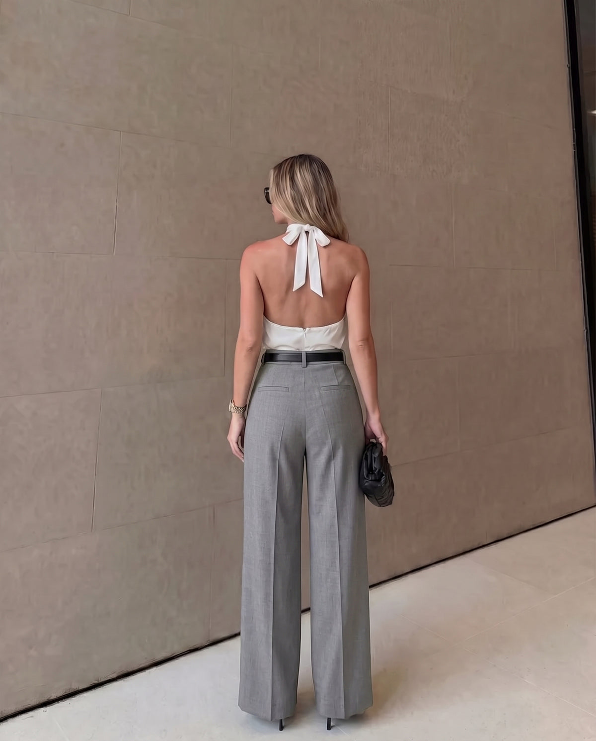 Pleated Pants With Belt - Grey