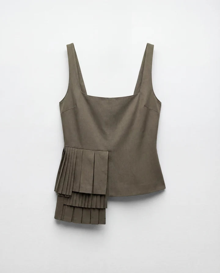 Cotton Pleated Asymmetrical Top