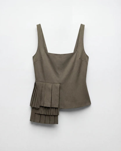 Cotton Pleated Asymmetrical Top