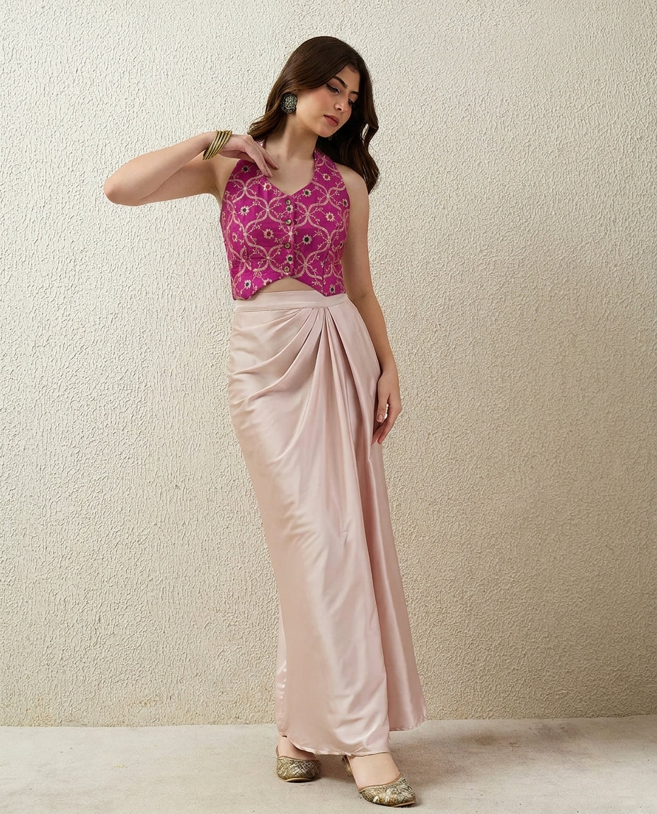 Rani Pink Banarasi Brocade Vest Top