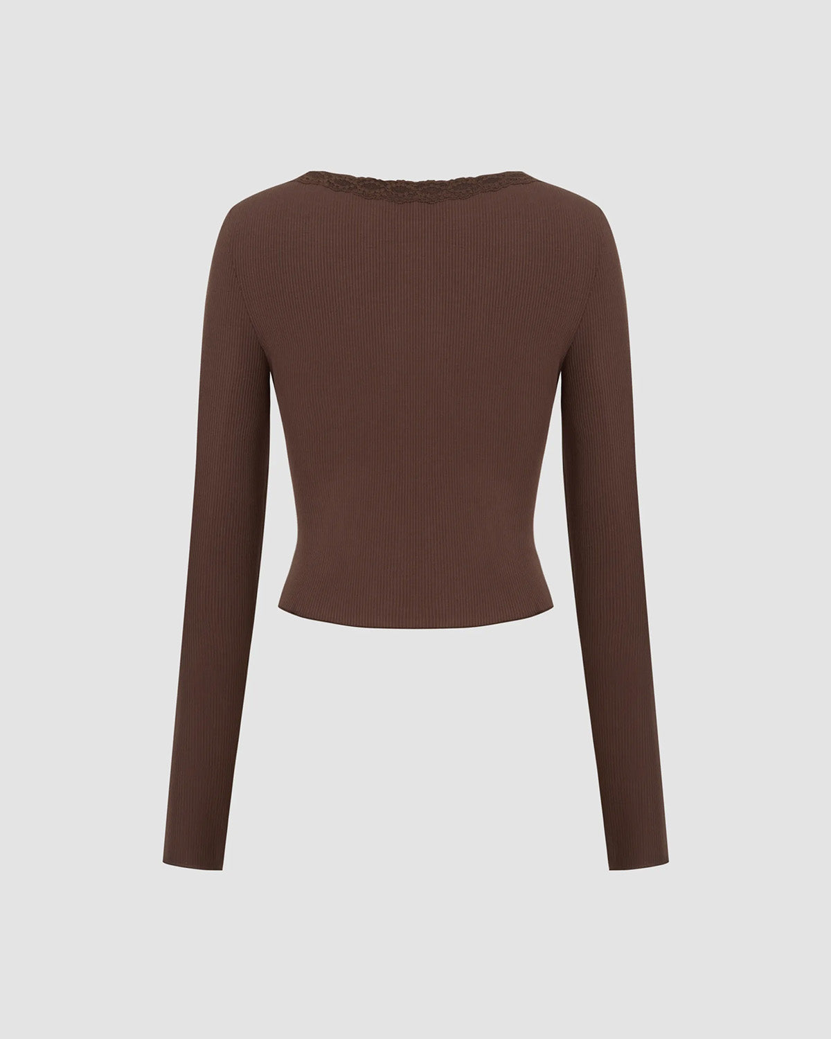 topwear,tops,casual, casual chic,gen z, minimal, summer,knitted, stretchable,ribbed,,brown,solid,contrast fabric, textured,button,skinny fit,crop top,crop,curved hem,v-neck,no straps,set in sleeves,long sleeves, OY2157, 25080019GG