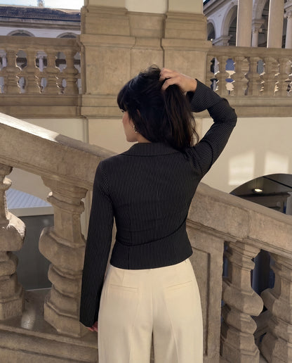 Flared Sleeve Fitted Shirt - Black