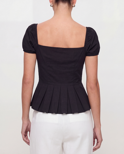 Ruched Bustier Pleated Hem Top In Black