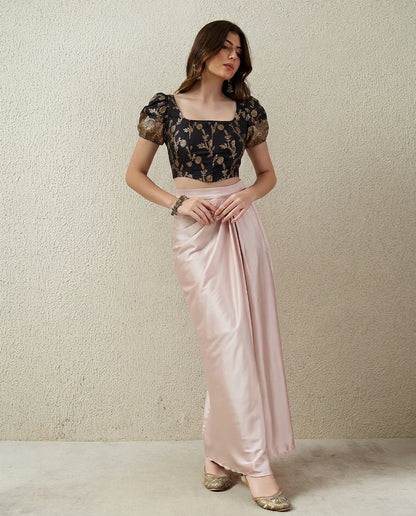 Black Puff Sleeves Brocade Corset Top