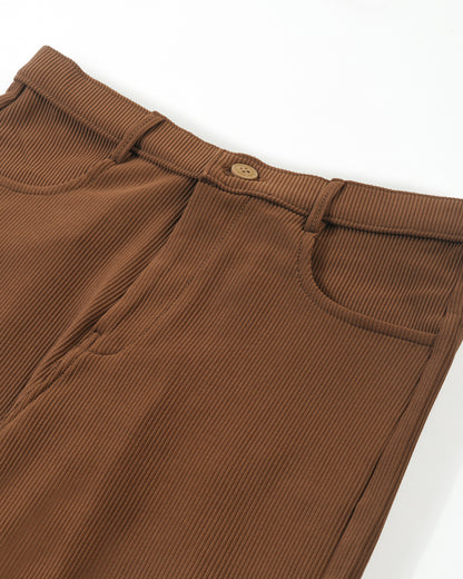 TEXTURED STRAIGHT PANTS,Color: Tan Brown
Fabric: Ribbed
Fit: Straight Fit 
Length: Full Length (41 inches)
Waist: Mid Rise
Closure: Zip & Button
No. of Pockets: 4,bottomwear,pants,semi-formal,woven,ribbed,tan brown,straight fit,straight,full length,mid rise,suited for influencer,textured-straight-pants-tan-brown