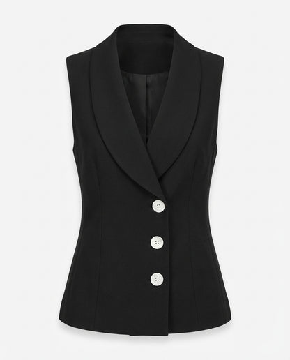 topwear,tops,formal, semi-formal, outdoor events,creative workwear, sophisticated, summer,stretchable,polyester, spandex,black,solid,regular fit,waist coat,waist length,scoop neck,sleeveless,25010062GG, OY1706