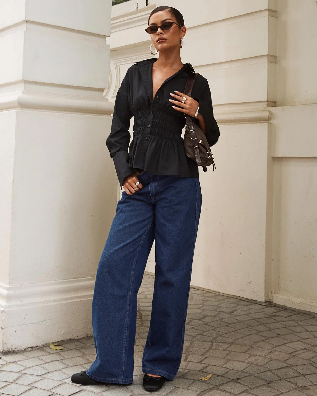 topwear,tops,casual, outdoor events,minimal, summer, streetwear,knitted,cotton,black,solid,ruched,button,slim fit,shirt,regular length,curved hem,collared,long sleeveless, OY1923, 25060028GG