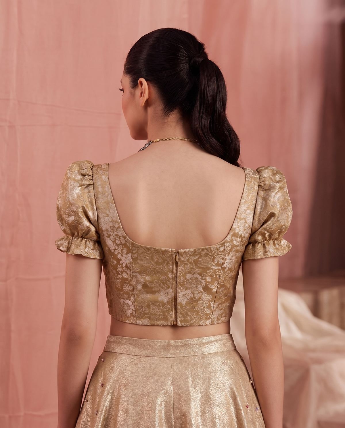 Paro Puff Sleeve Gold Corset Top
