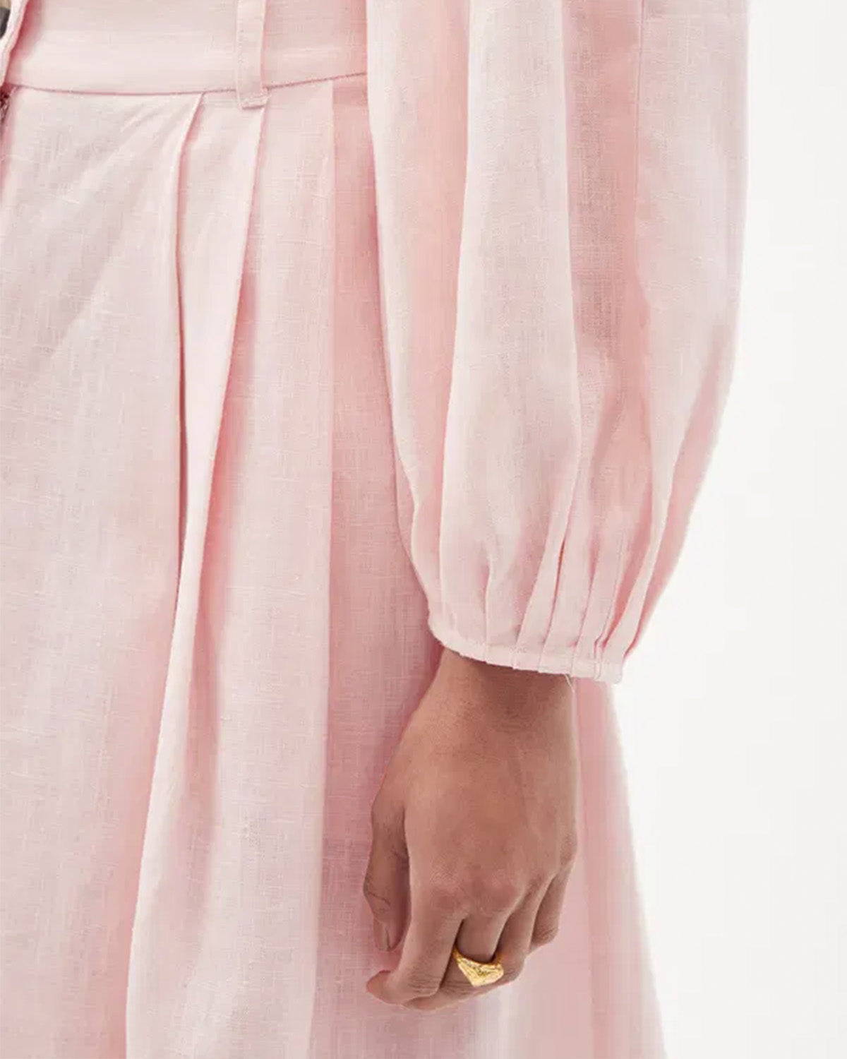 coord sets,skirt, topwear,vacation, outdoor events,minimal, sophisticated, summer, urban fit,woven,cotton slub,soft pink,solid,cutout, pleated,regular fit top,fitted top,crop top,straight hem,square neck,,balloon sleeves,long sleeves,zipper back,skirts,a-line skirt,midi,,mid rise waist,25040018GG, OY1404
