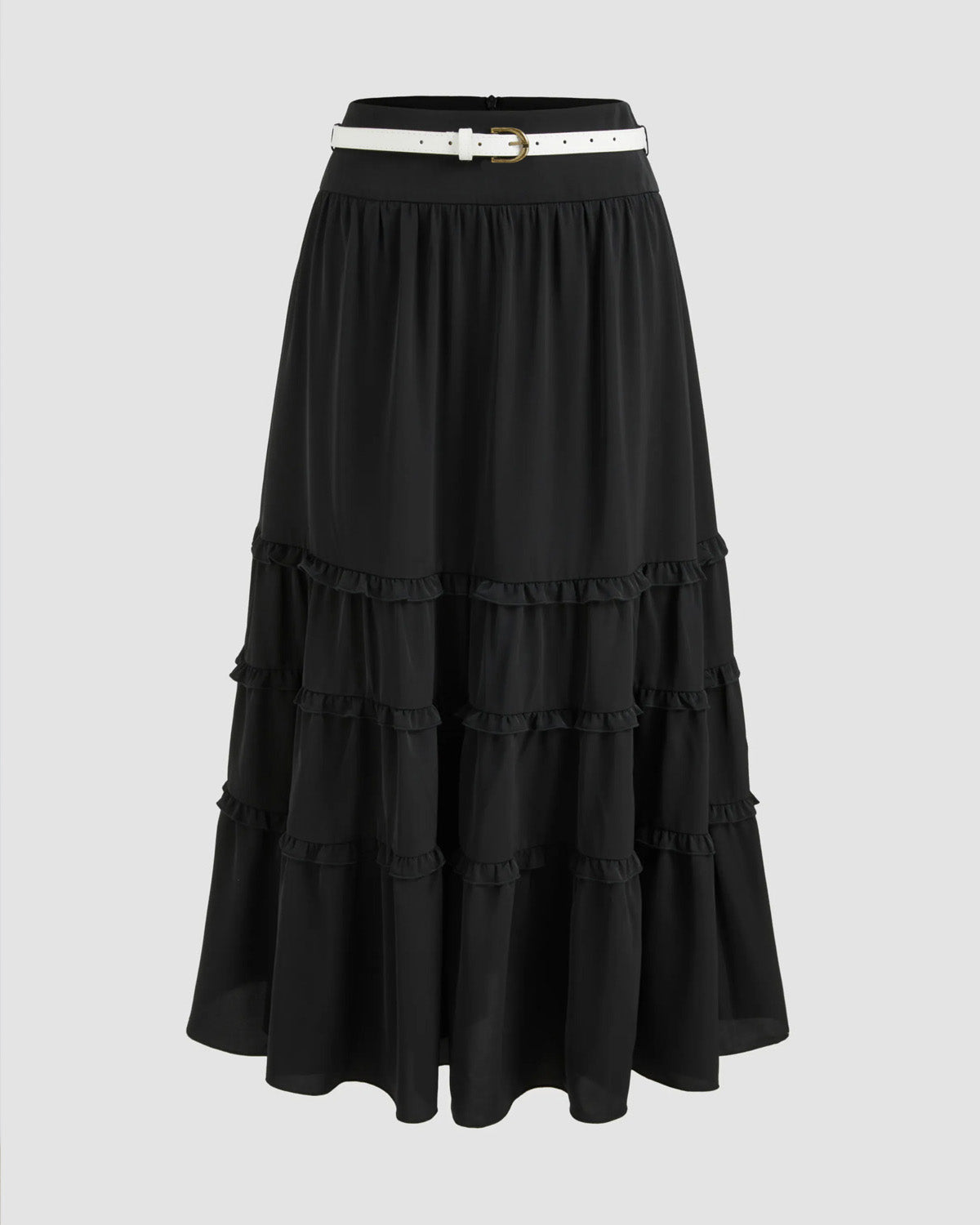 bottomwear,skirts,casual, casual chic, vacation,soft girl, summer, vintage, y2k,woven,cotton,gathered, panelling,black,panelled, ruffled,belt,flared fit,flared,full length,flared,mid rise, 25070006GG, OY2073