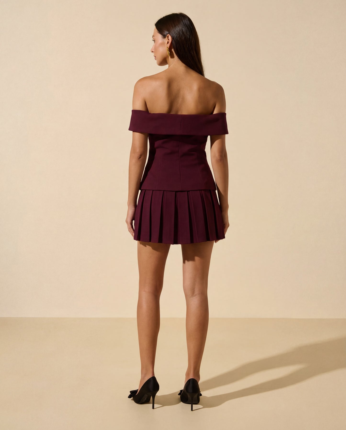 Off Shoulder Top And Pleated Skirt Set