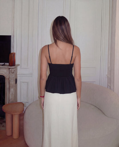 Black Pleated Spaghetti Cotton Top