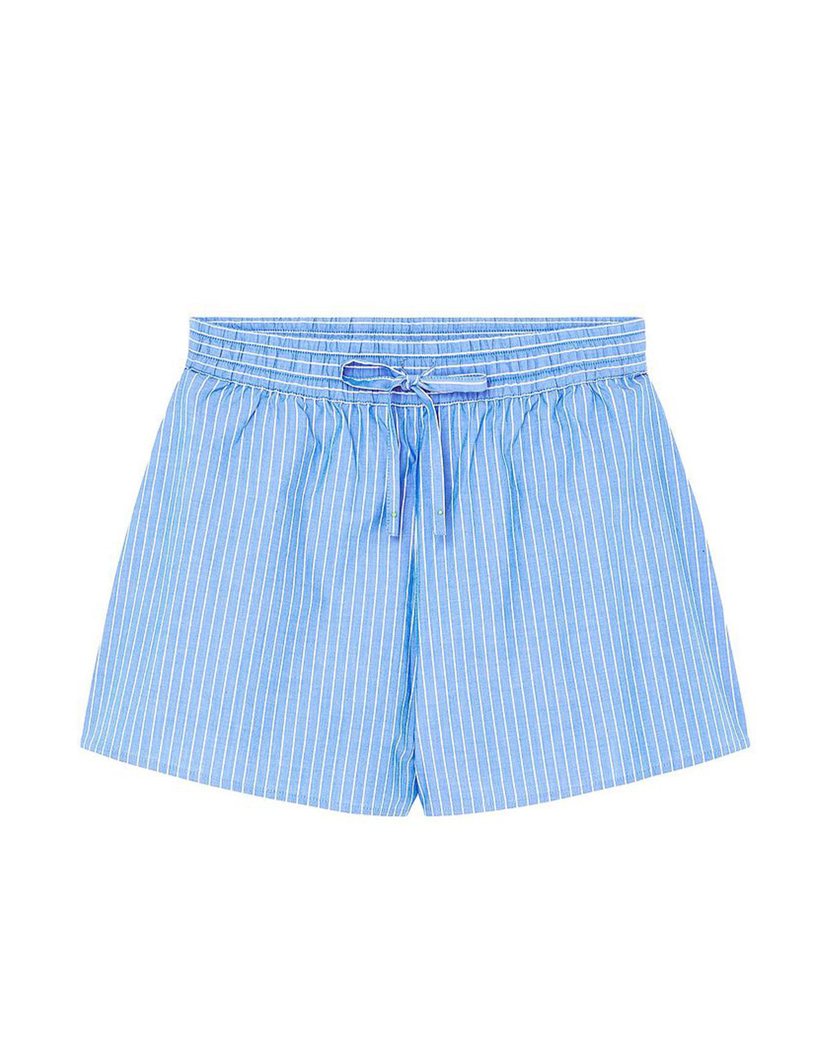coord sets,bottomwear, topwear,casual, vacation,bold, glam, genz fit, soft girl,woven,polycotton,printed,blue,pinstripes, stripes,gathered, pinstripes, tie knot,drawstring,regular fit top,tie up top,waist length top,flared hem,round neck,puff sleeves,elbow length sleeves,shorts,mini shorts,mini,straight hem,mid rise waist,25060047GG, OY2015