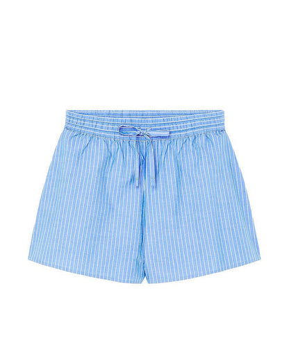 coord sets,bottomwear, topwear,casual, vacation,bold, glam, genz fit, soft girl,woven,polycotton,printed,blue,pinstripes, stripes,gathered, pinstripes, tie knot,drawstring,regular fit top,tie up top,waist length top,flared hem,round neck,puff sleeves,elbow length sleeves,shorts,mini shorts,mini,straight hem,mid rise waist,25060047GG, OY2015