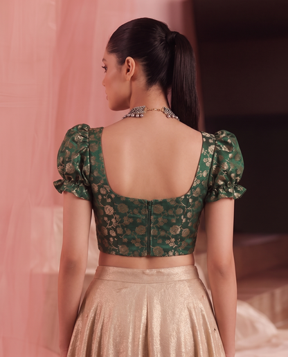 Paro Puff Sleeve Green Corset Top