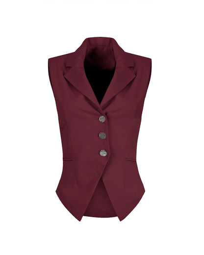 coord sets,bottomwear, topwear,formal, semi-formal, outdoor events,minimal, timeless, urban fit,knitted, stretchable,polyester, spandex,maroon,solid,panelling,button,tailored fit top,waist coat,waist length top,slit hem,lapel collar,no sleeves,no sleeves,button down top,trousers,pleated pants,full length,straight hem,high rise waist,2 pockets,25060013GG, OY1246