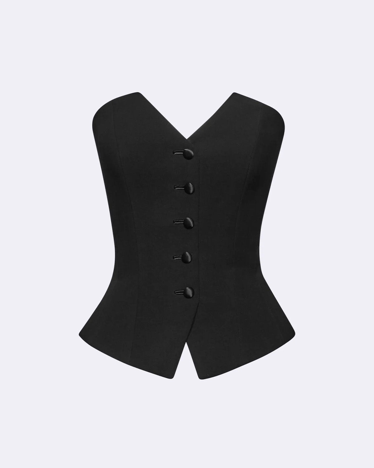 black, corset,topwear,tops,casual,gen z, summer,streetwear, elegant, classy,solid,ruched,button,slim fit,fitted,waist length, no straps,set in sleeves,short sleeves, OY1702