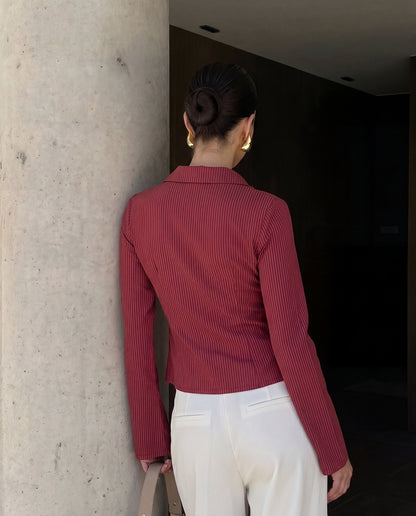 Flared Sleeve Fitted Shirt - Red