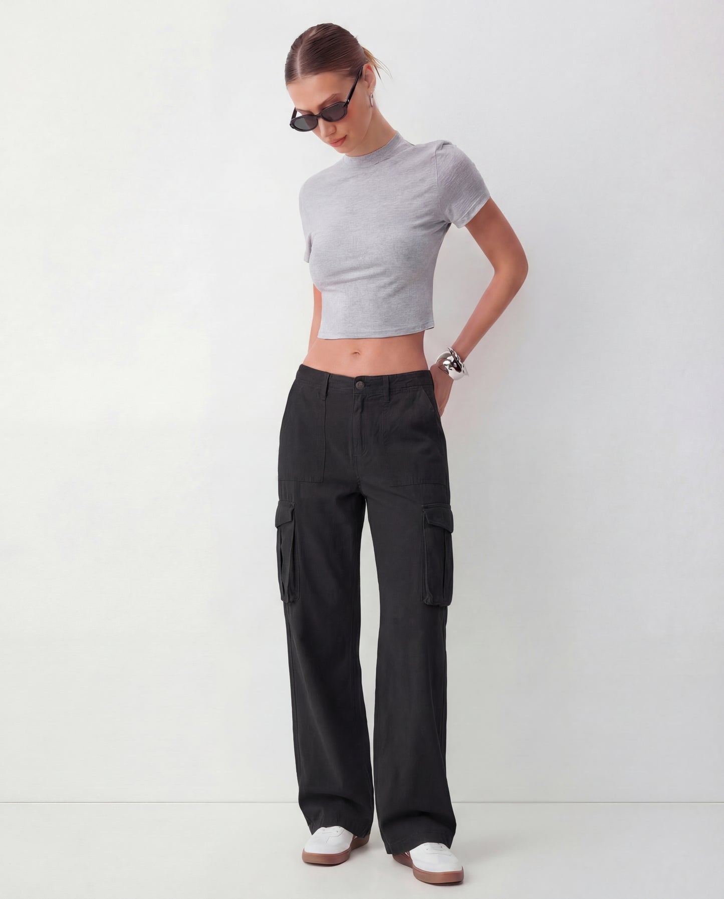 Black Wide Leg Adjustable Cargo