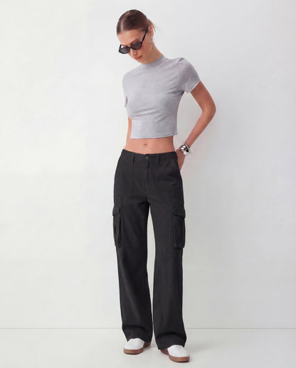 Black Wide Leg Adjustable Cargo