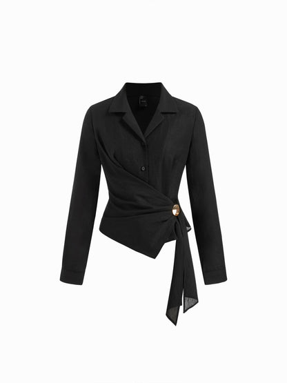 Black Wrap Detail Shirt with Gold Accent