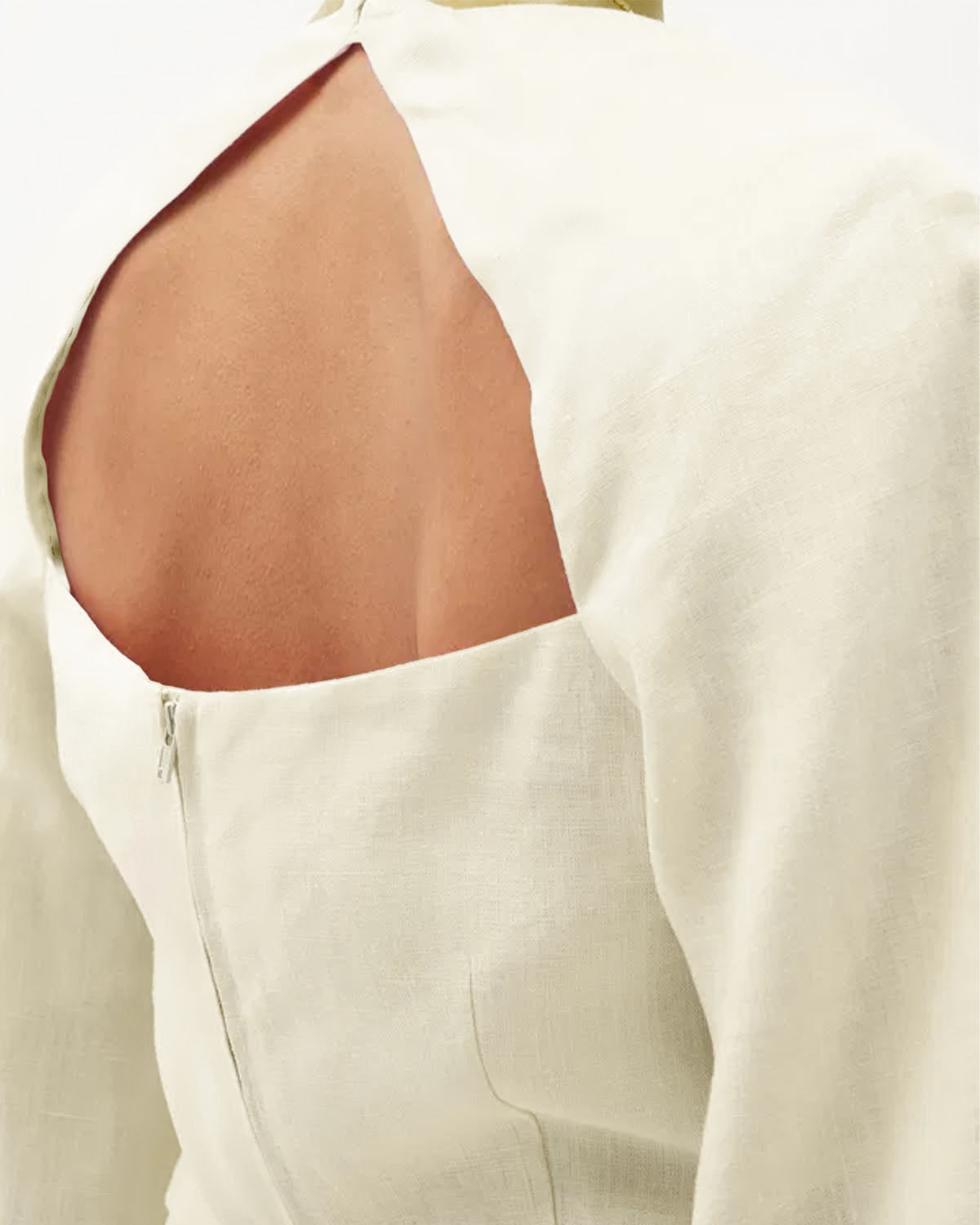 coord sets,skirt, topwear,vacation, outdoor events,minimal, sophisticated, summer, urban fit,woven,cotton slub,cream,solid,cutout, pleated,regular fit top,fitted top,crop top,straight hem,square neck,balloon sleeves,long sleeves,zipper back,skirts,a-line skirt,midi,mid rise waist,OY1404- cream, 25090081GG