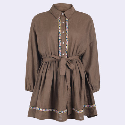 COLLARED LACED MINI DRESS,a line, balloon sleeves, casual, coffee brown, collared, cotton, dresses, lace, long sleeves, mini, regular fit, solid, straight, summer, woven,collared-laced-mini-dress-coffeebrown,Color- Coffee Brown
Neck- Collared Neck
Sleeve- Balloon Sleeve
Type- A-Line
Fit- Regular Fit
Print/Pattern- Solid
Length- Mini
Fabric- Cotton
Closure- Button Up
Detail- Lace Details