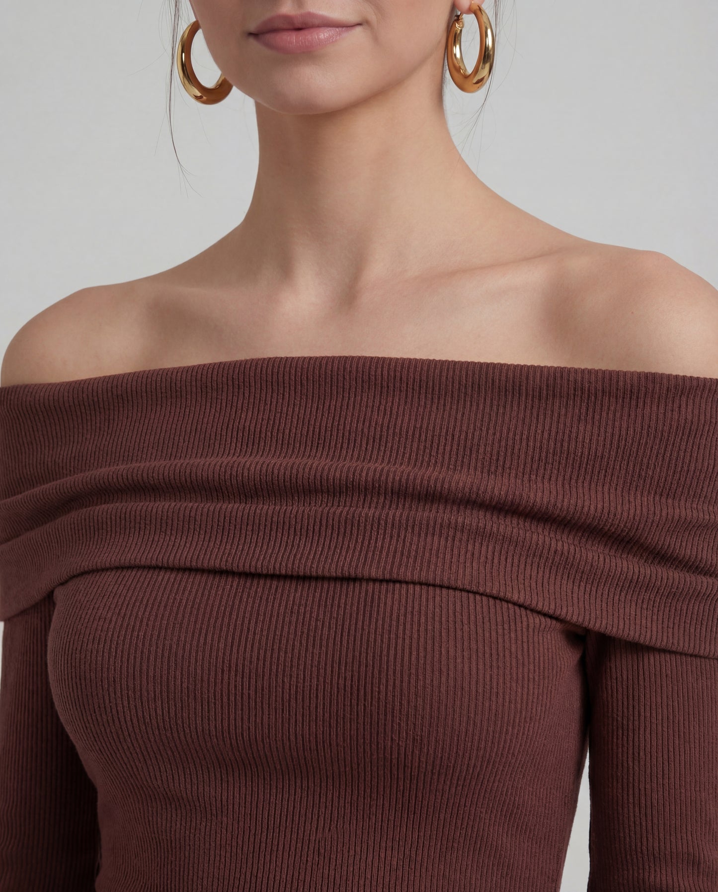 Brown Bardot Top With Skirt - Coord Set