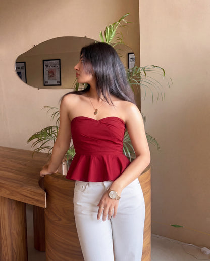 Cherry Red Stripes Bandeau Top
