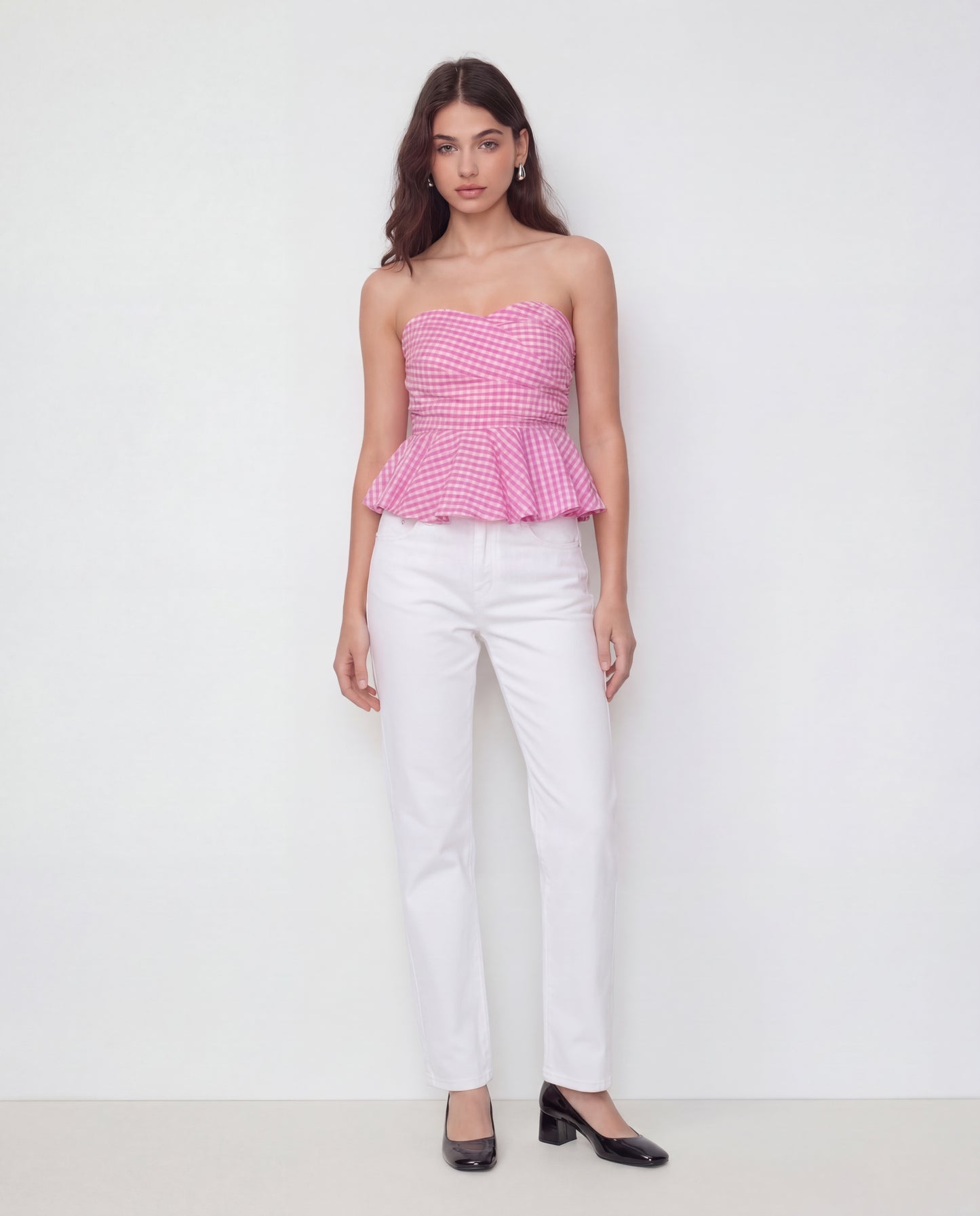 Pink Gingham Stripes Bandeau Top