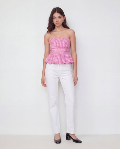 Pink Gingham Stripes Bandeau Top